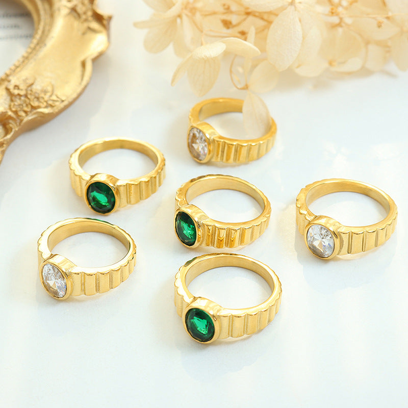 Genie's Touch Gold-Plated Ring with White and Green Zircon