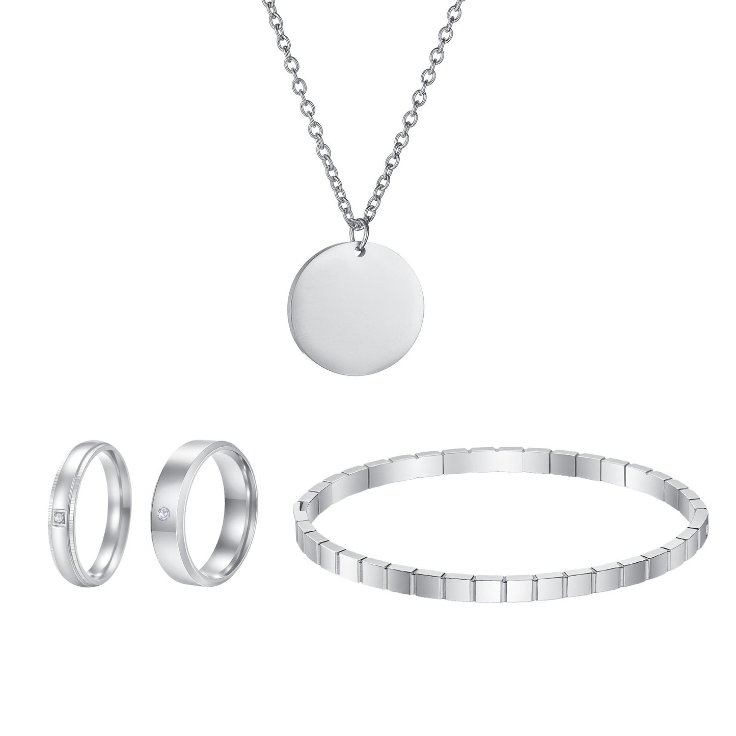 Planderful Everyday Genie Zircon Ring Bracelet Necklace Set Stainless Steel Four Piece Unisex Light Luxury Personalized