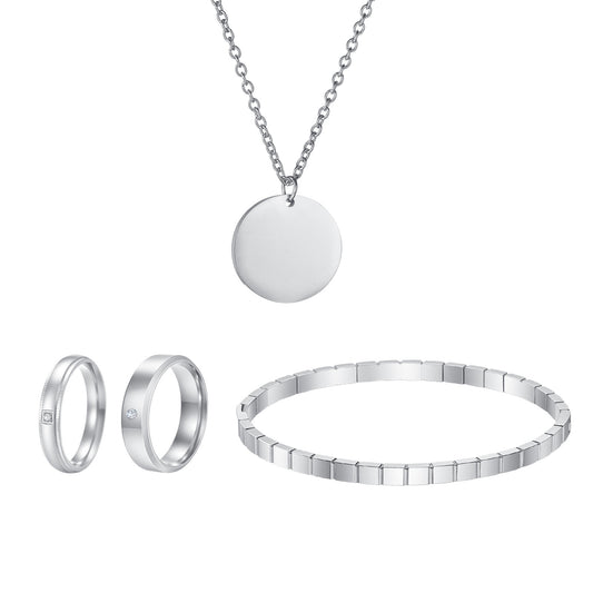 Planderful Everyday Genie Zircon Ring Bracelet Necklace Set Stainless Steel Four Piece Unisex Light Luxury Personalized