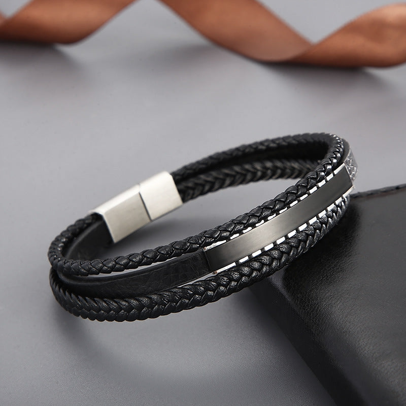 Planderful Magnetic Leather Bracelet Men Premium Stainless
