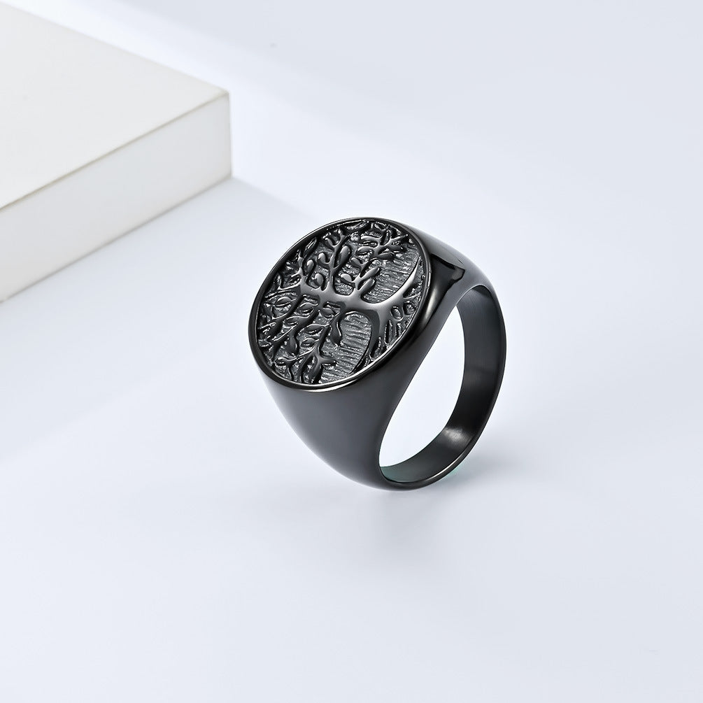 Cross-Border Retro Titanium Steel Life Tree Ring for Men
