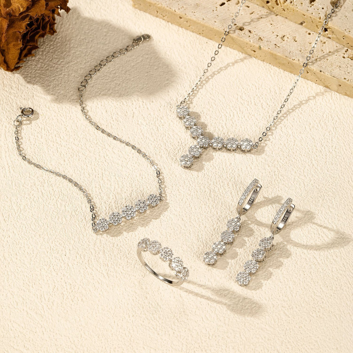 925 Sterling Silver Floral Jewelry Set