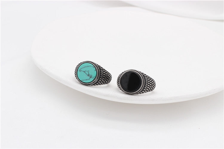 Planderful Turquoise Stone Titanium Steel Ring Unisex Retro European And American Style Personalized Protection