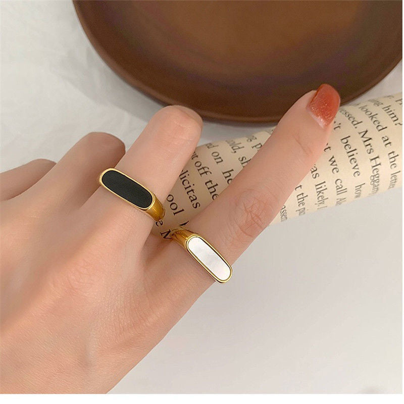 Geometric Shell Ring Titanium Steel Durable For Women Unisex Trend Planderful Everyday Genie Jewelry