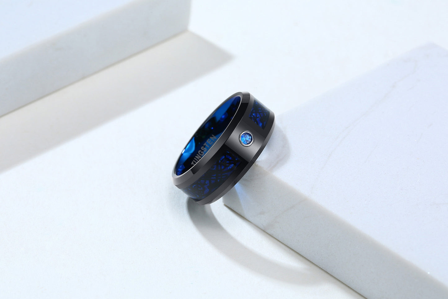 Blue And Black Carbon Fiber Tungsten Steel Ring 8MM Men