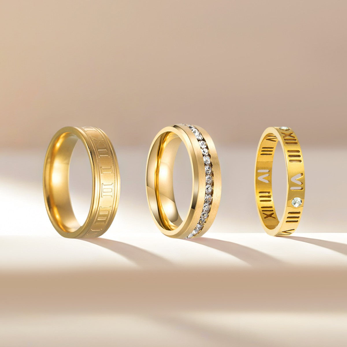 Planderful Titanium Steel Couple Ring Roman Numerals Zircon