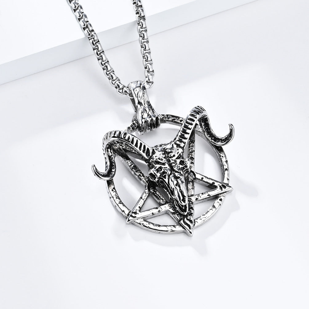 Planderful Pentagram Necklace For Hip Hop Fans Dark Retro Satan Goat Charm Stainless Steel