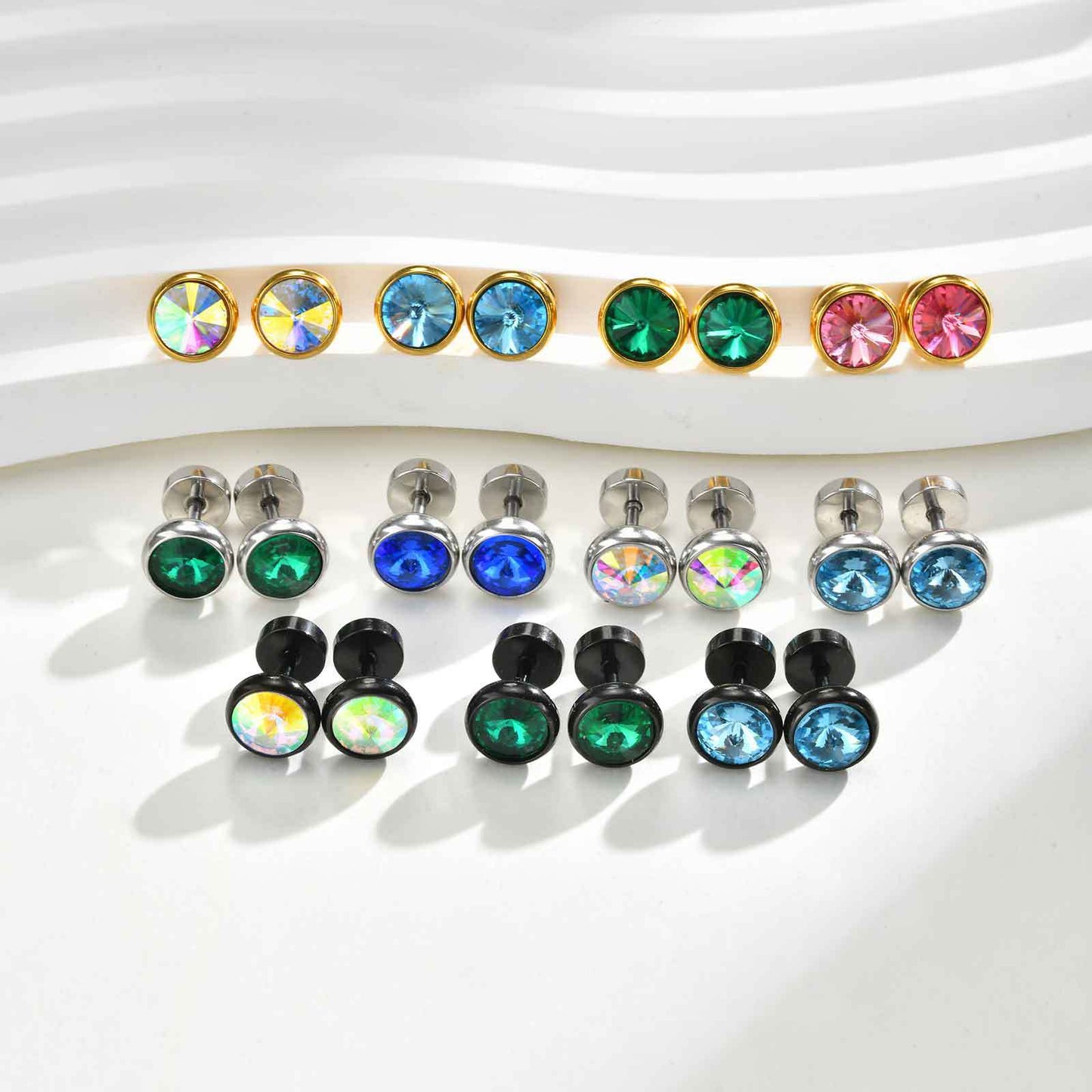 Planderful Stainless Steel White Zircon Stud Earrings Men