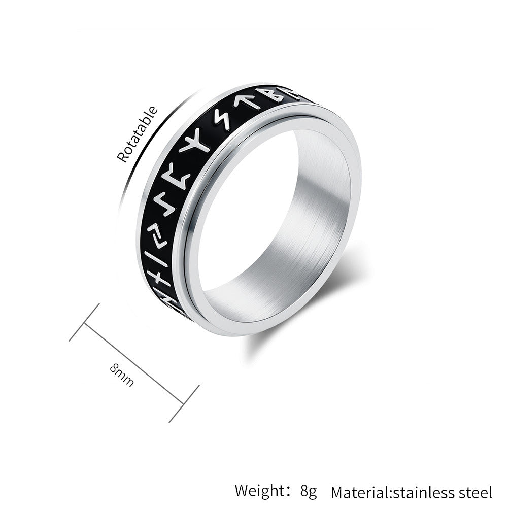 Planderful Rotating Text Ring For Men Nordic Viking Style Steel Jewelry Size 7 To 13