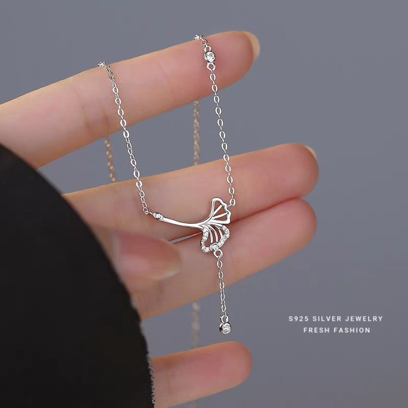 S925 Sterling Silver Ginkgo Leaf Necklace