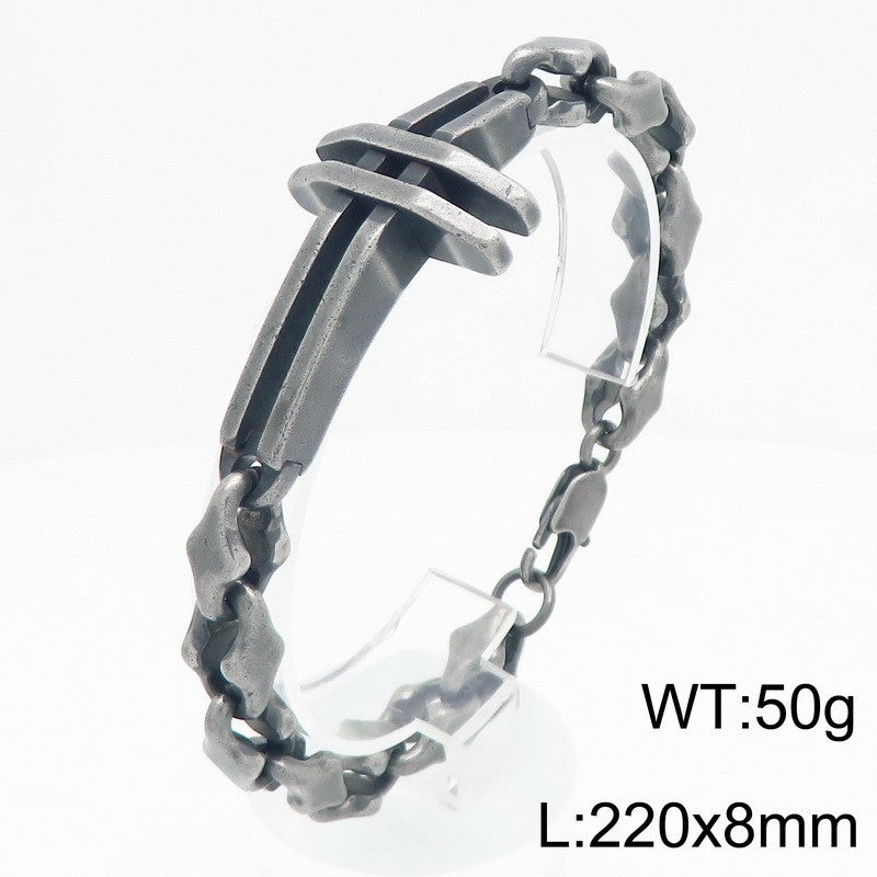 Hip-Hop Hand-Spliced – Niche Double-Layer Hollow Cross Rhombus Chain – Titanium Steel Bracelet