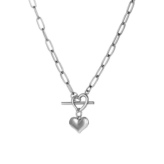 Planderful Jewelry Steel Buckle Pendant Necklace for Women Peach Heart Three Dimensional Love Collarbone Chain