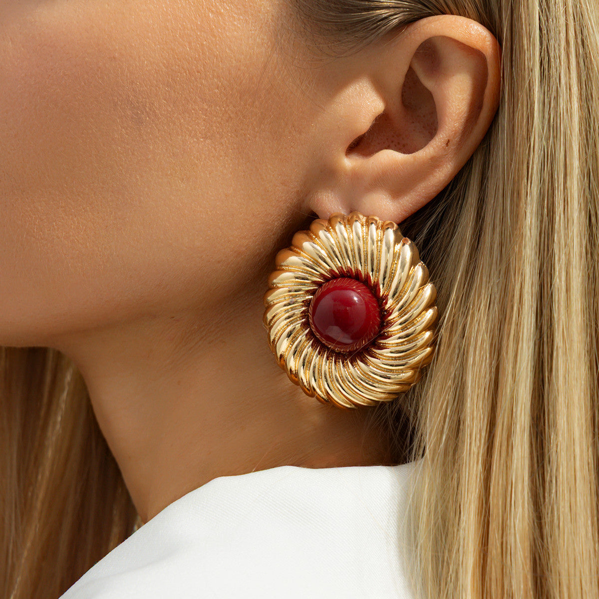 Planderful Vienna Verve Retro Exaggerated Round Gem Stud Earrings for Women Bold Geometric Jewelry