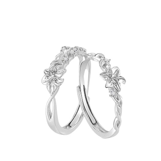 Planderful 925 Sterling Silver Lily And Jasmine Ring For Women Elegant Adjustable Opening Flower Design