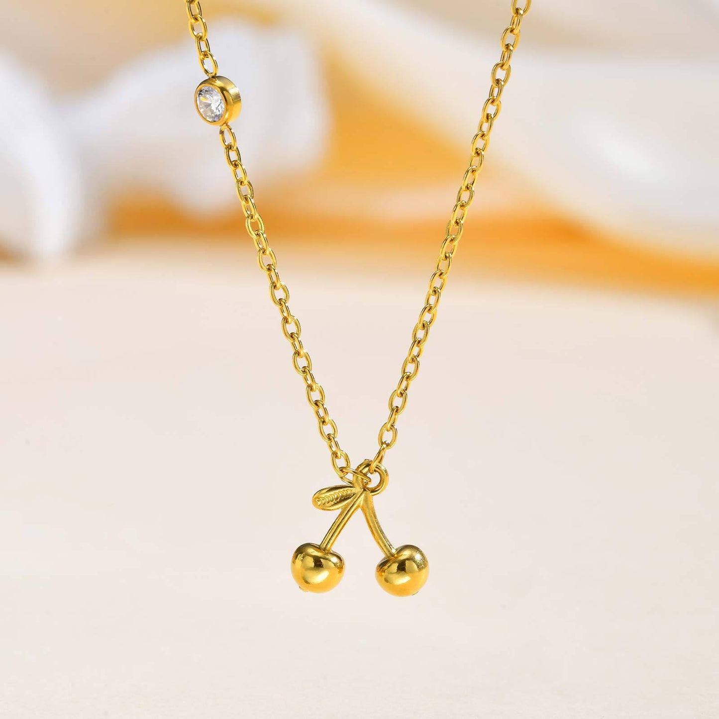 Stainless Steel Gold-Plated Style Design Zircon Cherry Necklace – Anklet