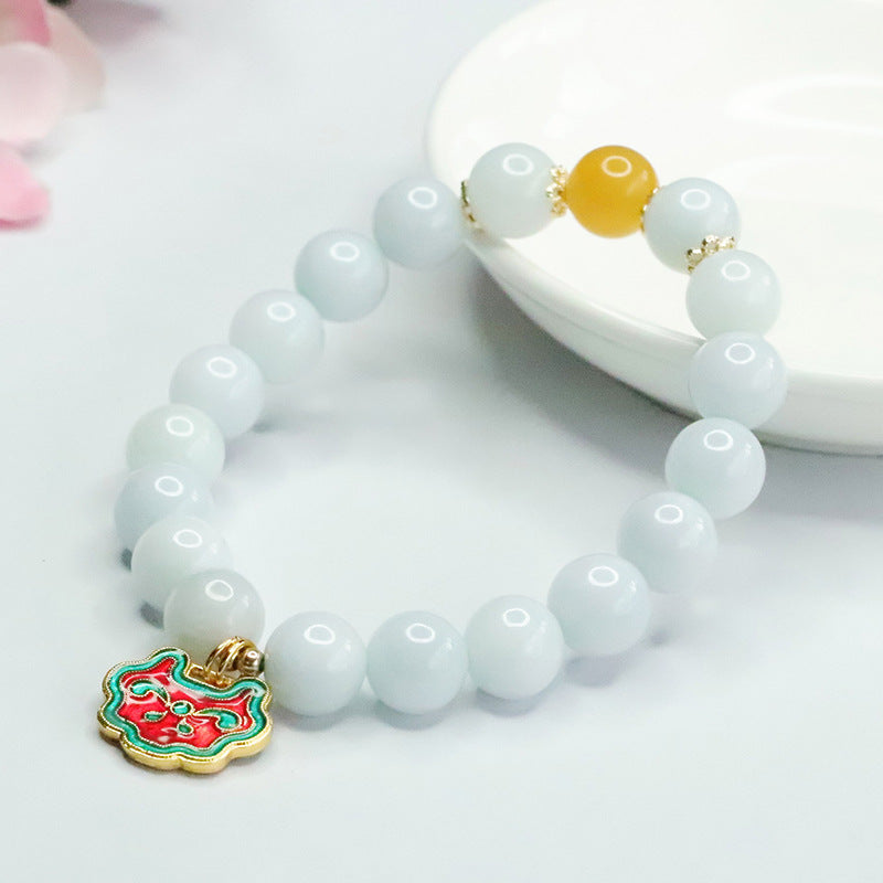Jadeite Enamel & Round Bead Bracelet