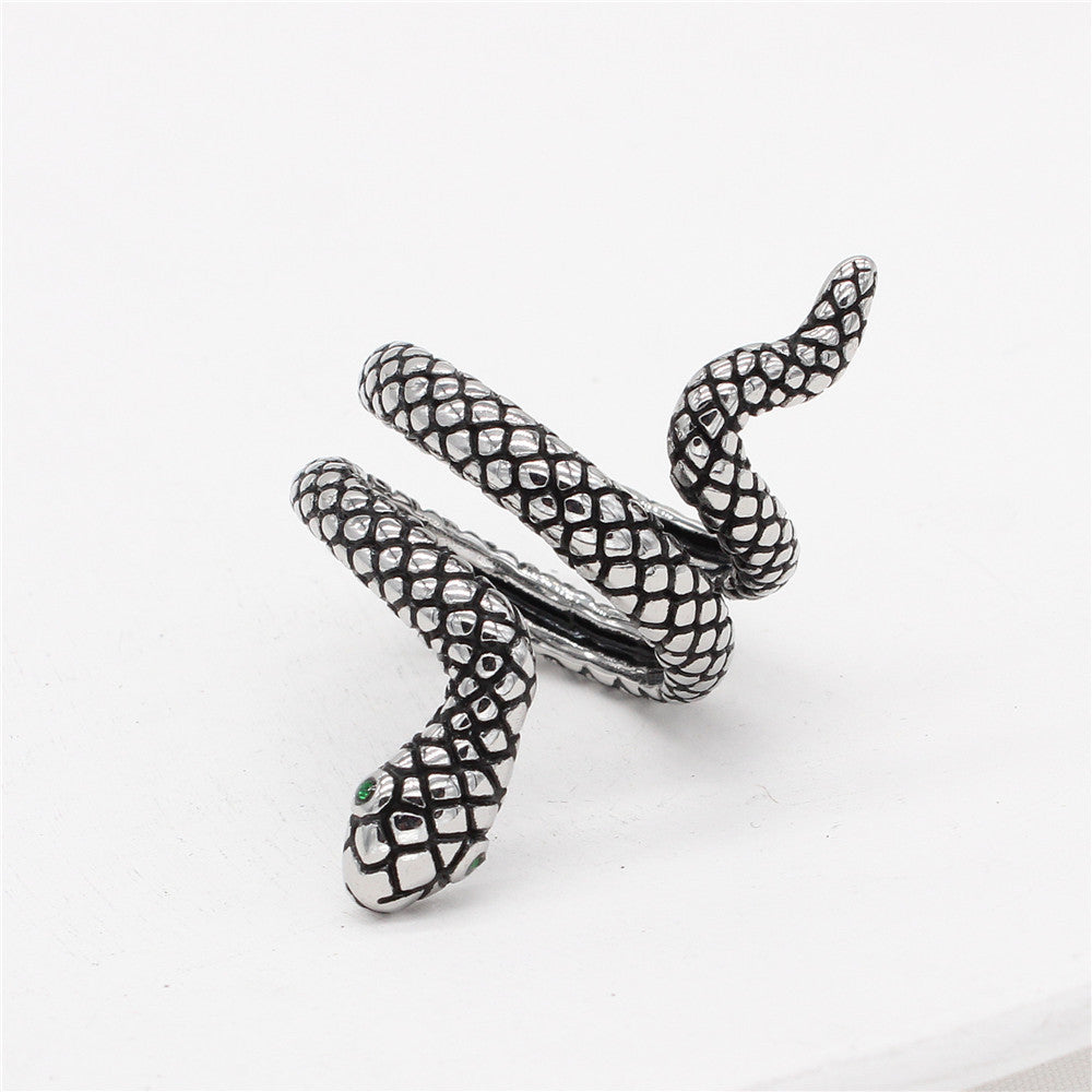 Planderful Titanium Steel Ring For Men Unisex Snake Zircon Eyes Durable Scratch Resistant Retro European American Style