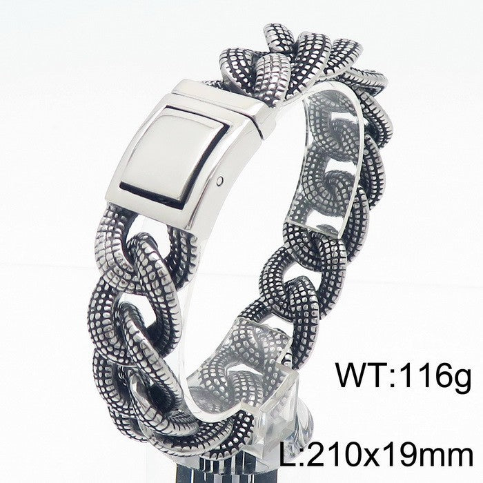 Heavy Industry – Casting Dotted Pattern Thick Cuban Chain Stainless Steel Men's Bracelet