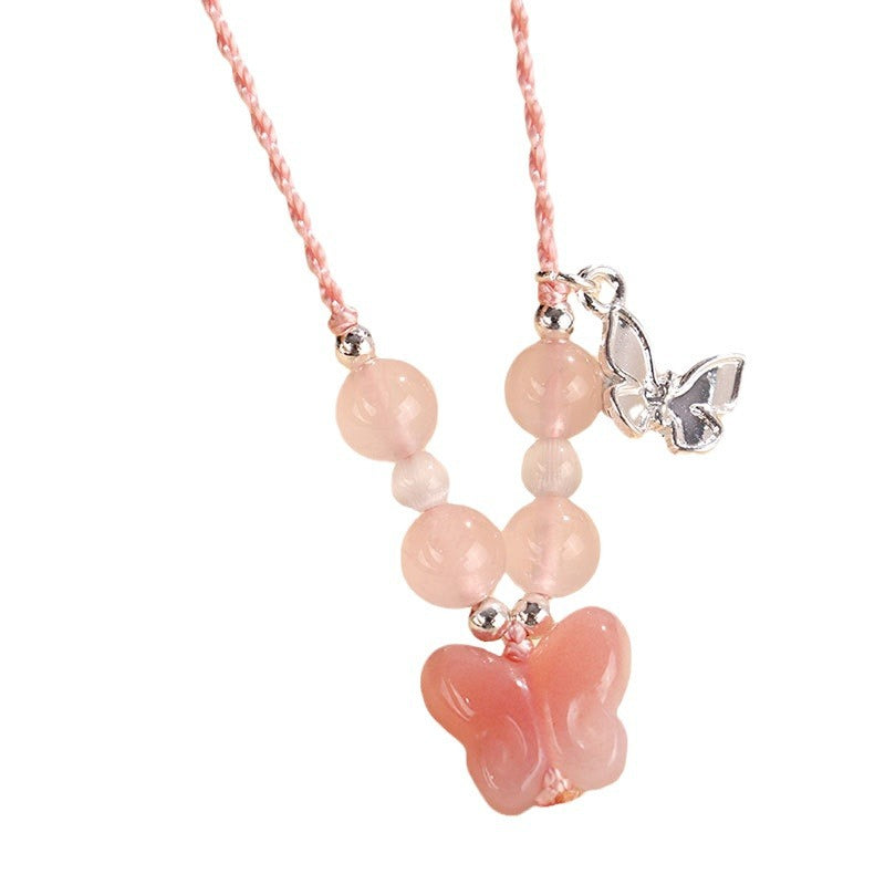 Rose Quartz Agate Butterfly Cat's Eye Necklace