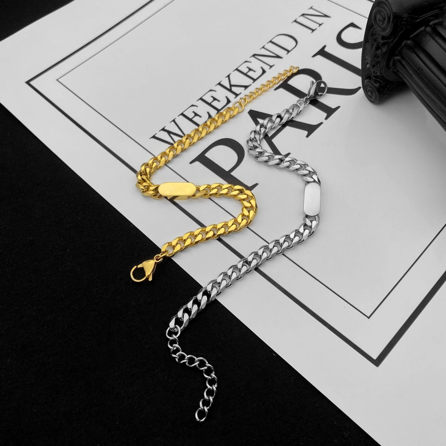 Planderful Jewelry Gold Steel Chain Necklace for Men