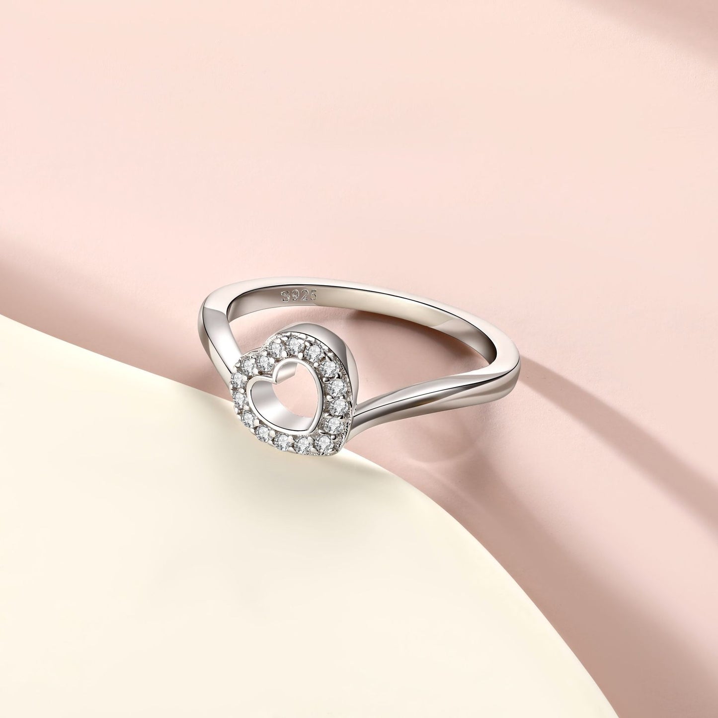 Planderful S925 Sterling Silver Zircon Love Ring For Women Elegant Delicate Gift Jewelry For Her