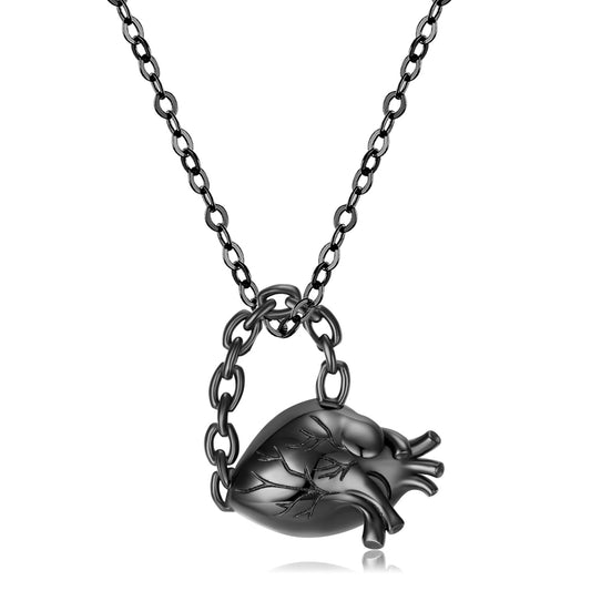 Black Cardiac Viscera Heart Shape Pendant Silver Necklace