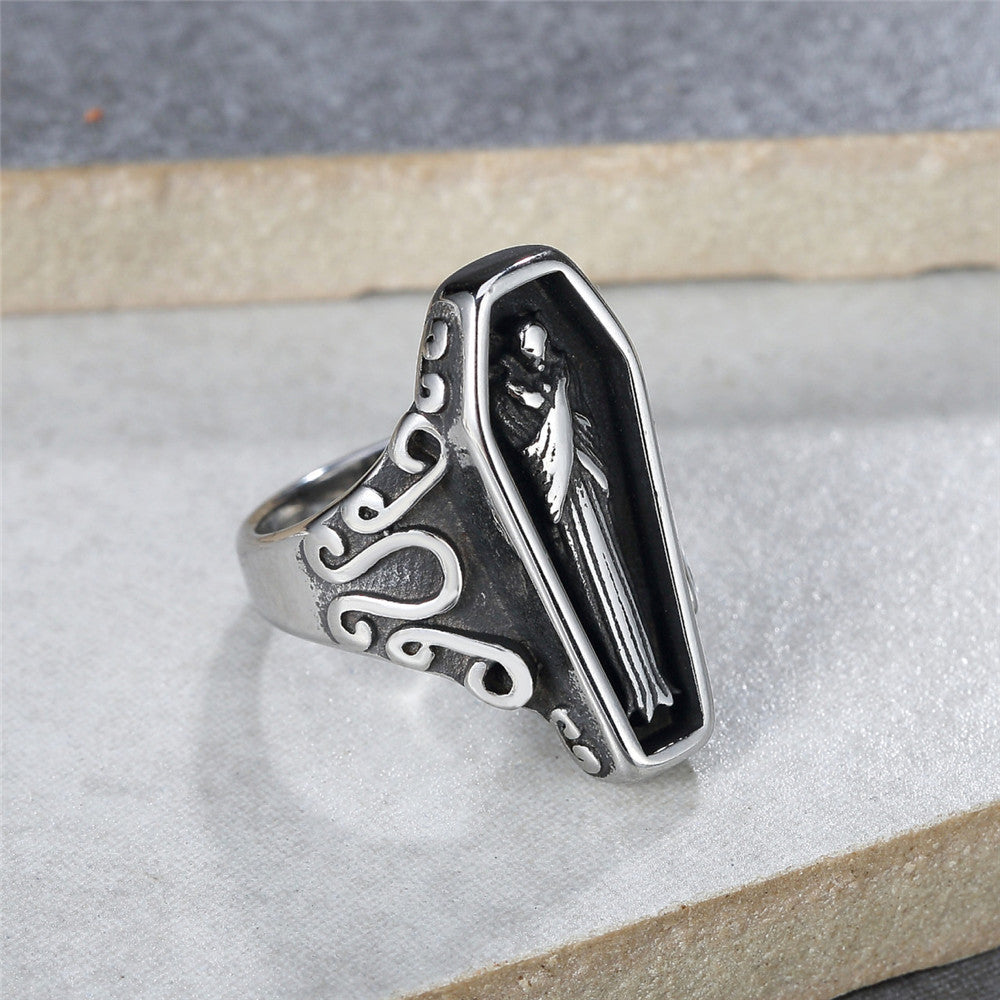 Titanium Steel Skull Coffin Ring