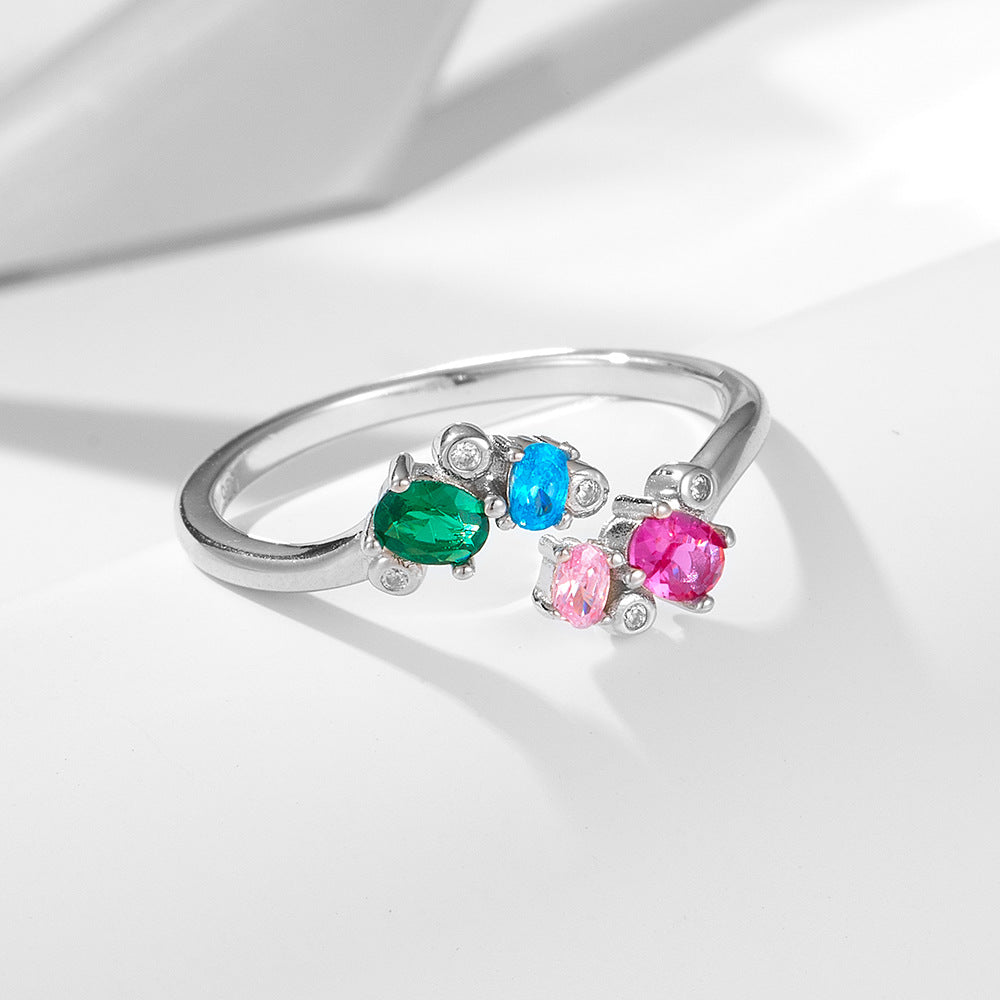 S925 Sterling Silver Colored Zircon Open Sterling Silver Ring Wind Ring