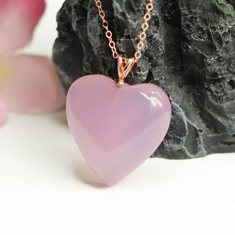 Rose Quartz Heart 925 Silver Pendant — No Chain