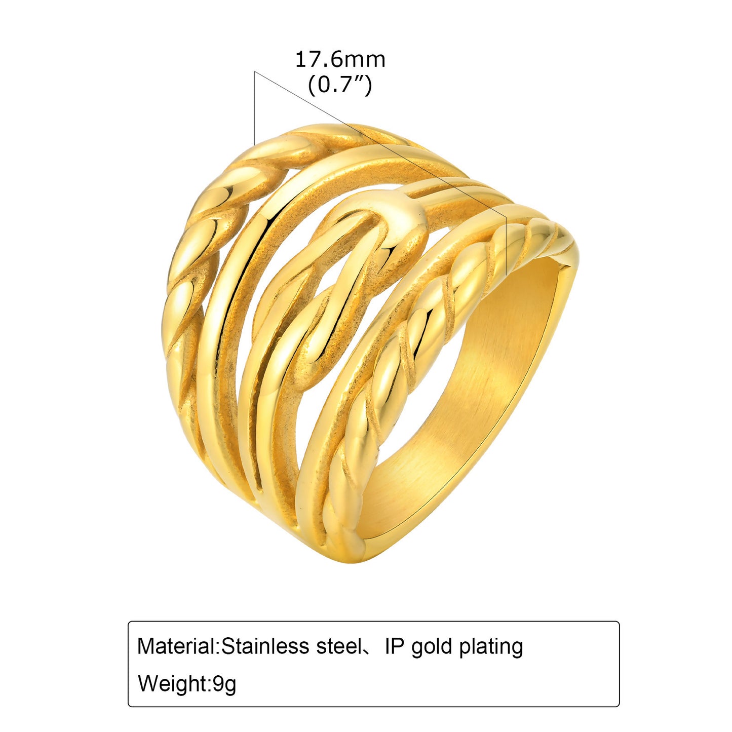 Rings Stainless Steel Multi-Layer Twist Three-Layer 18K Gold Fashion Jewelry