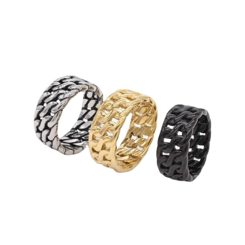 Men's Retro Titanium Steel Ring with Chain Design