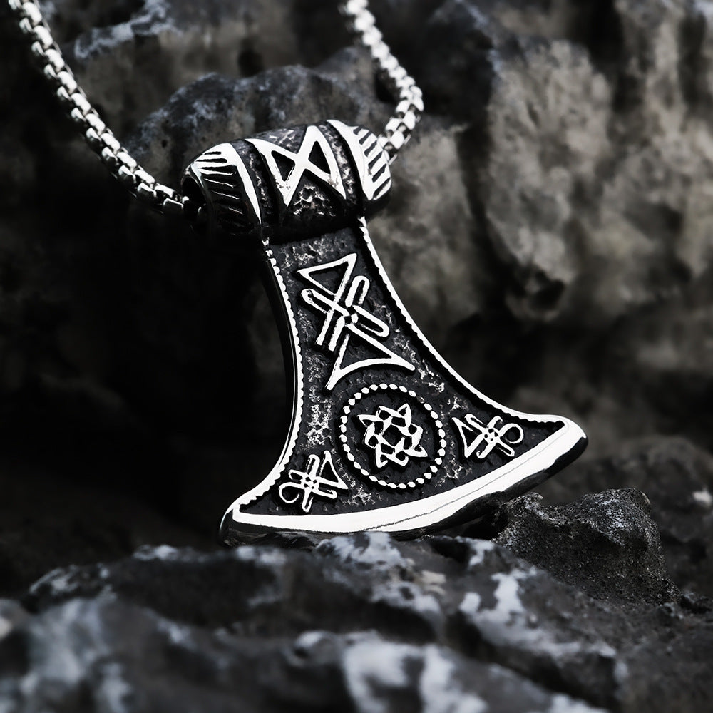 Nordic Retro Stainless Steel Double-Sided Viking Axe Pendant for Men