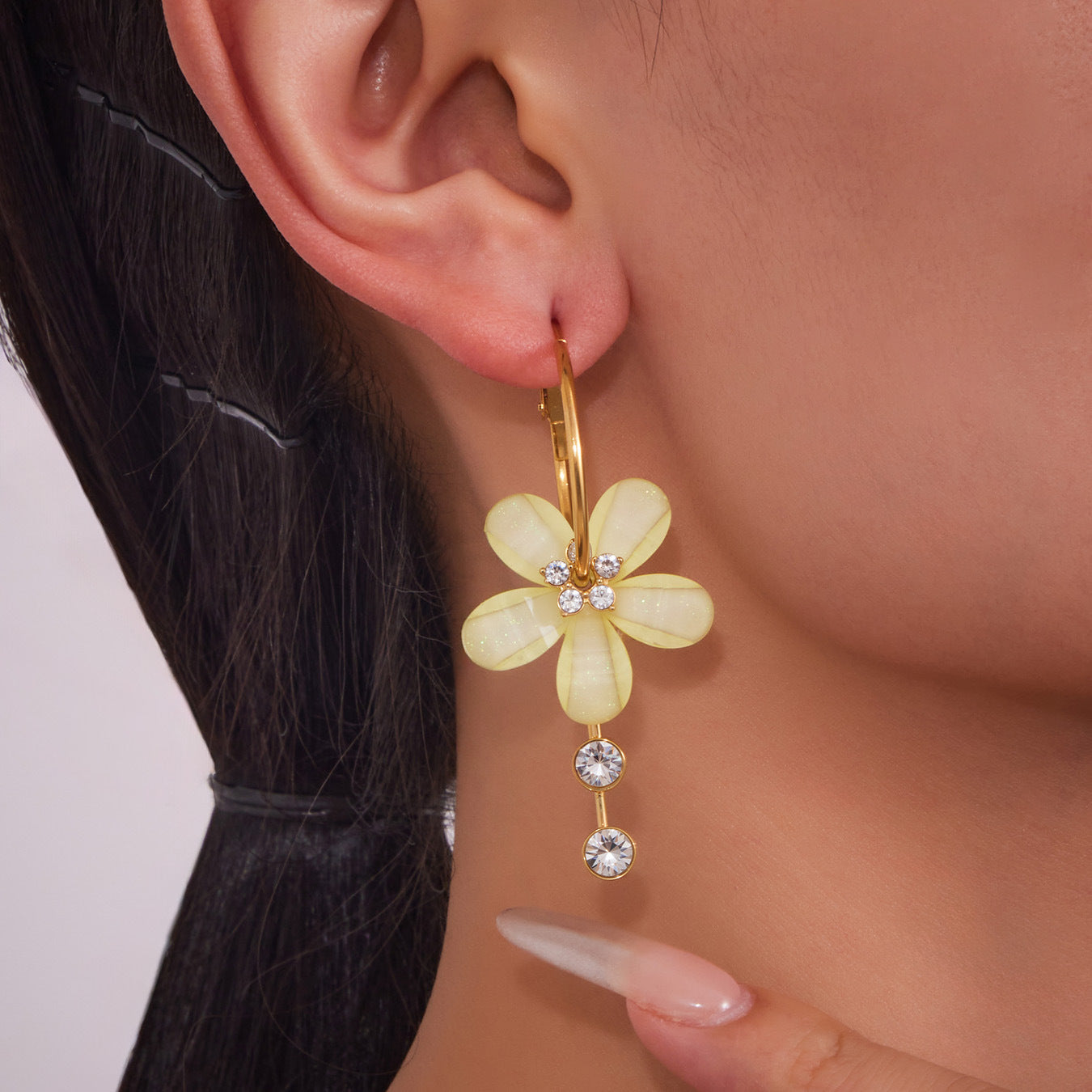 Planderful Camellia Zircon Tassel Earrings Women Stainless