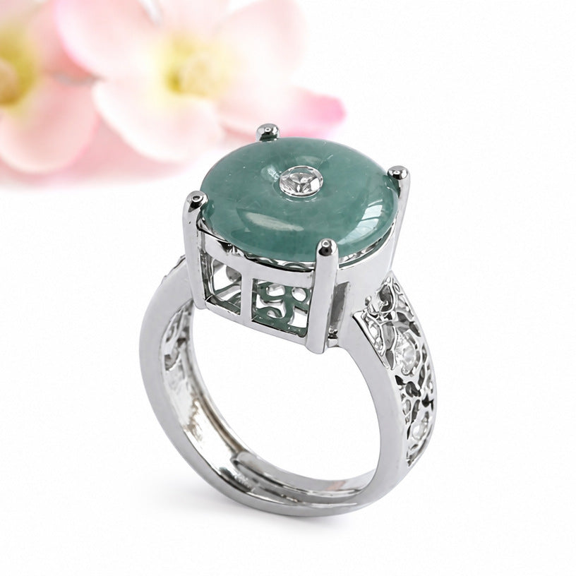 Blue-Water Jadeite Peace Buckle Ring