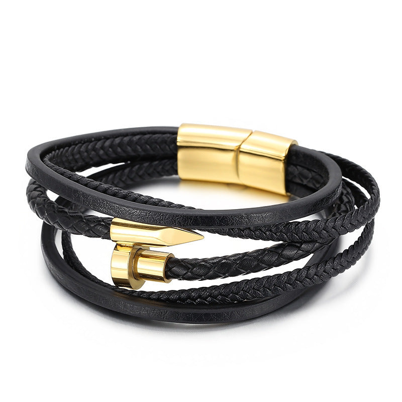 Planderful Leather Rope Bracelet For Men Stainless Steel