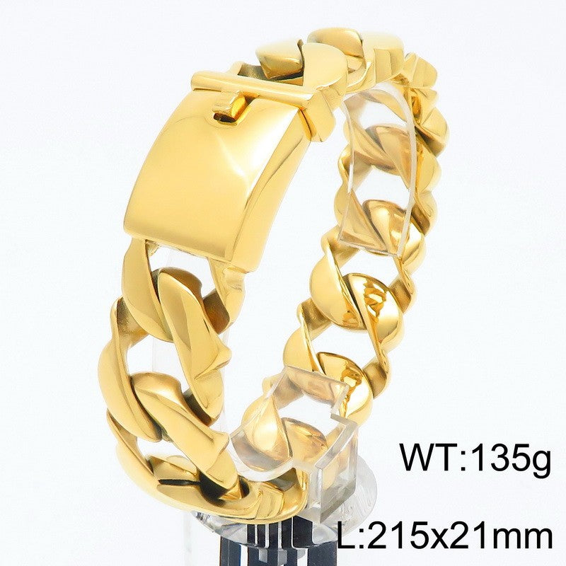 Glossy – In Europe & The United States – 21mm Stainless Steel Wavy Edge Cuban Chain Bracelet