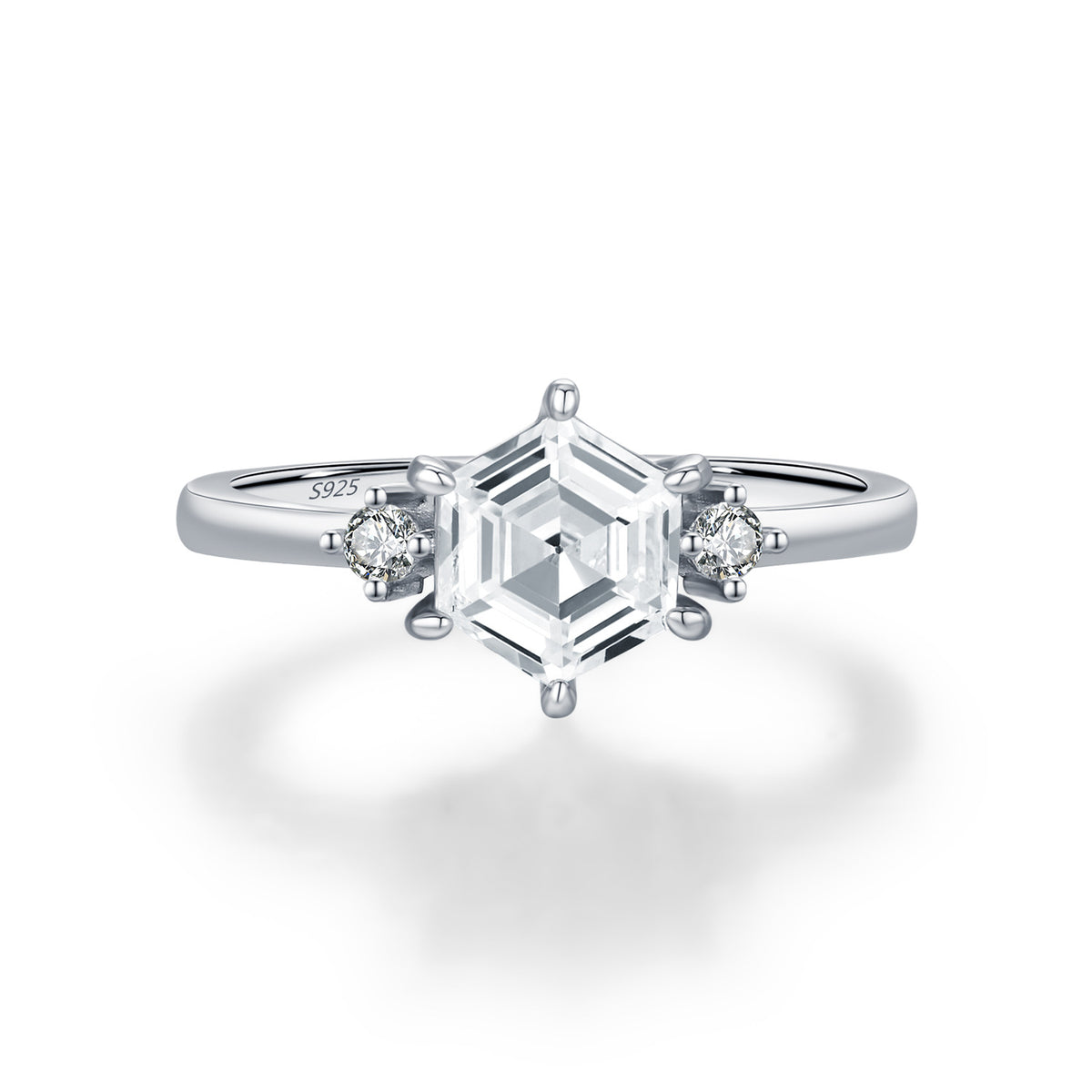 925 Sterling Silver Emerald-Cut Zircon Ring