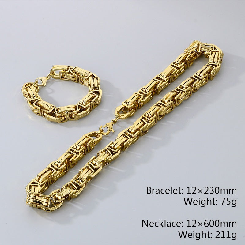 12/15mm Thick Chain Emperor Chain Men's Necklace Bracelet Hip-Hop Double-Piece Knot Chain Stainless