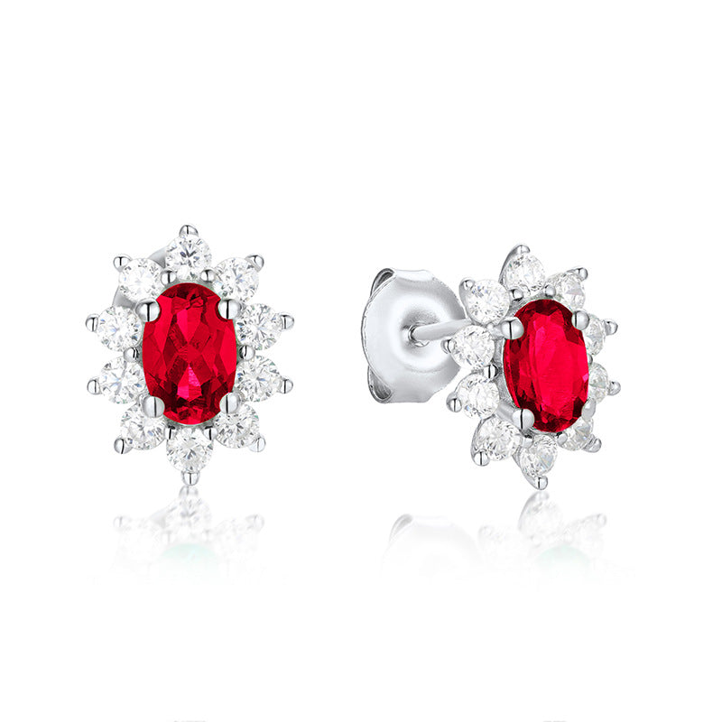 S925 Sterling Silver Lab-Grown Gemstone Geometric Stud Earrings