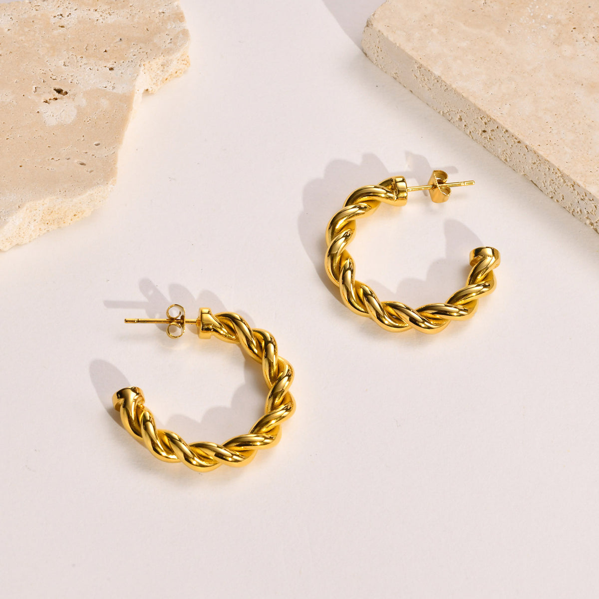 Twisted Rope Open Hoop Earrings — 2 Gold Styles