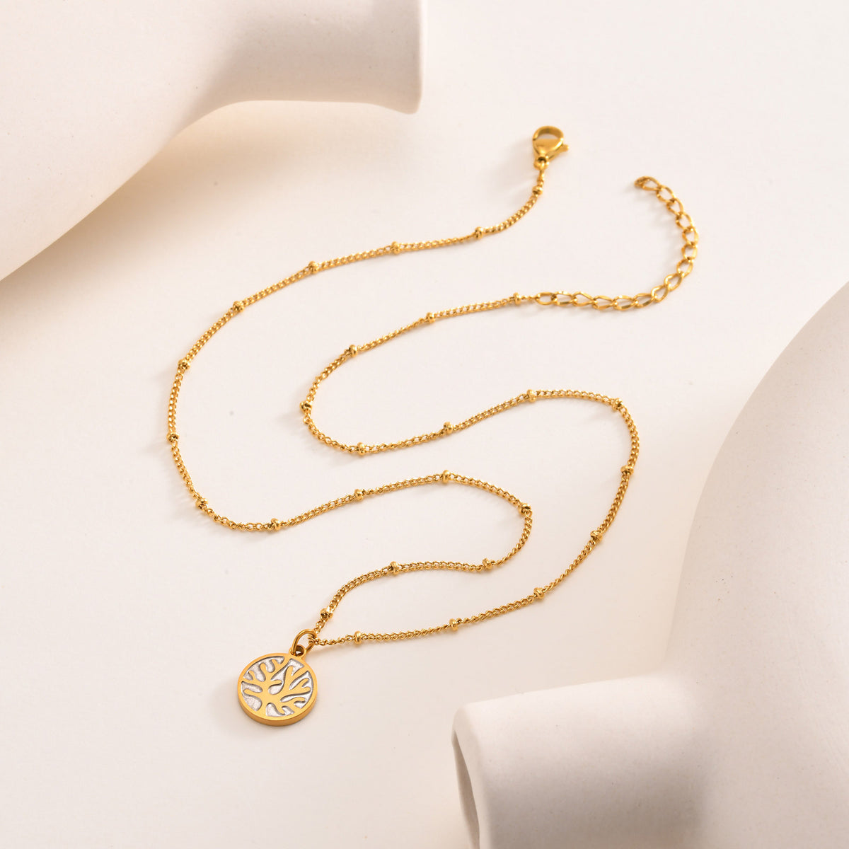Temperament Button Chain Bead Stainless Steel Necklace for Women
