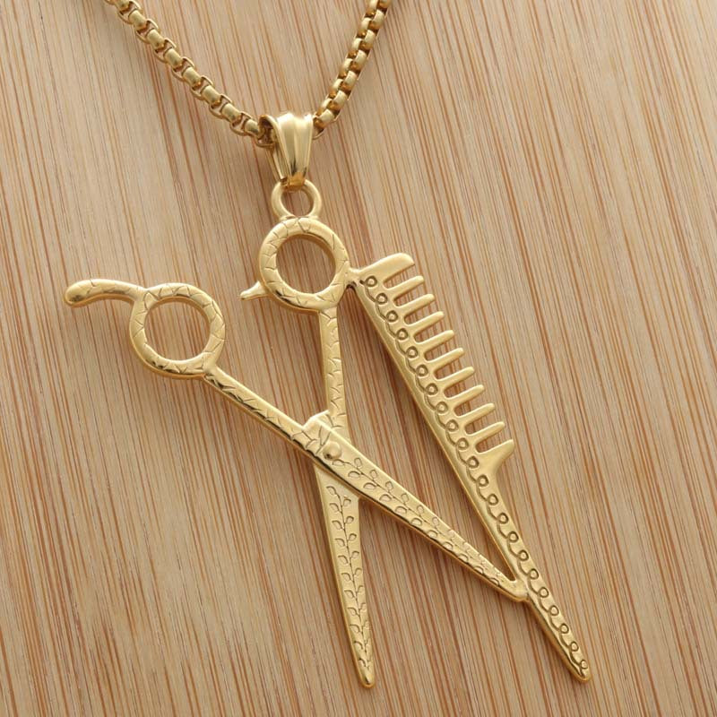 Titanium Steel Scissors Pendant Necklace for Men - Punk Retro Style by Planderful