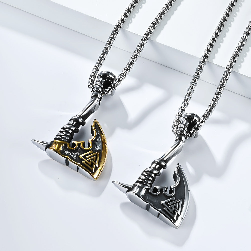 Planderful Nordic Viking Triangular Knot Durable Titanium Steel Axe Pendant Necklace For Men