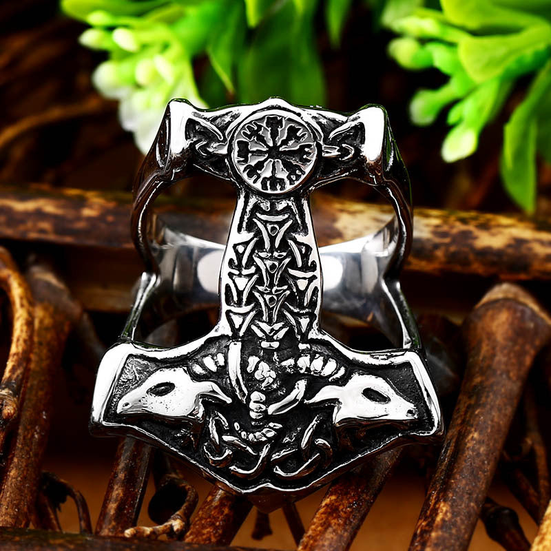 Norse-Inspired Titanium Steel Men's Ring - Unique Retro Design
