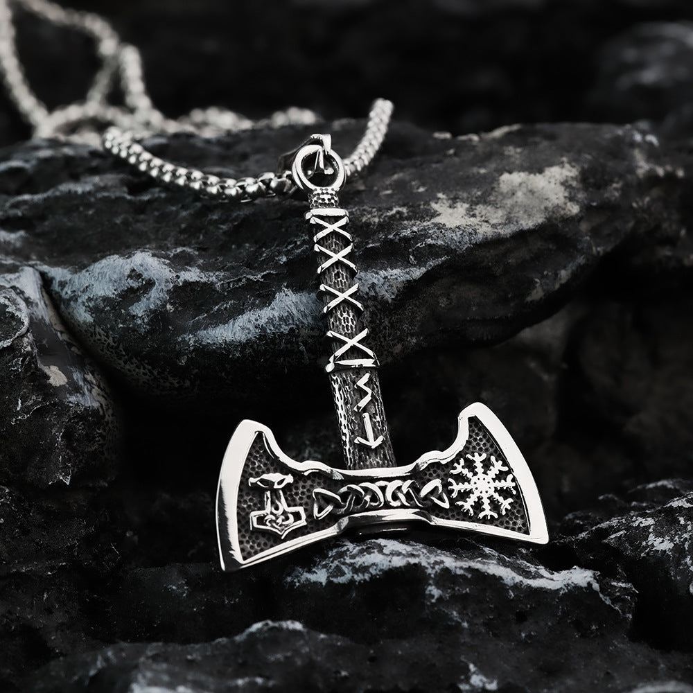 Nordic Retro Stainless Steel Men's Pendant Viking Axe Necklace