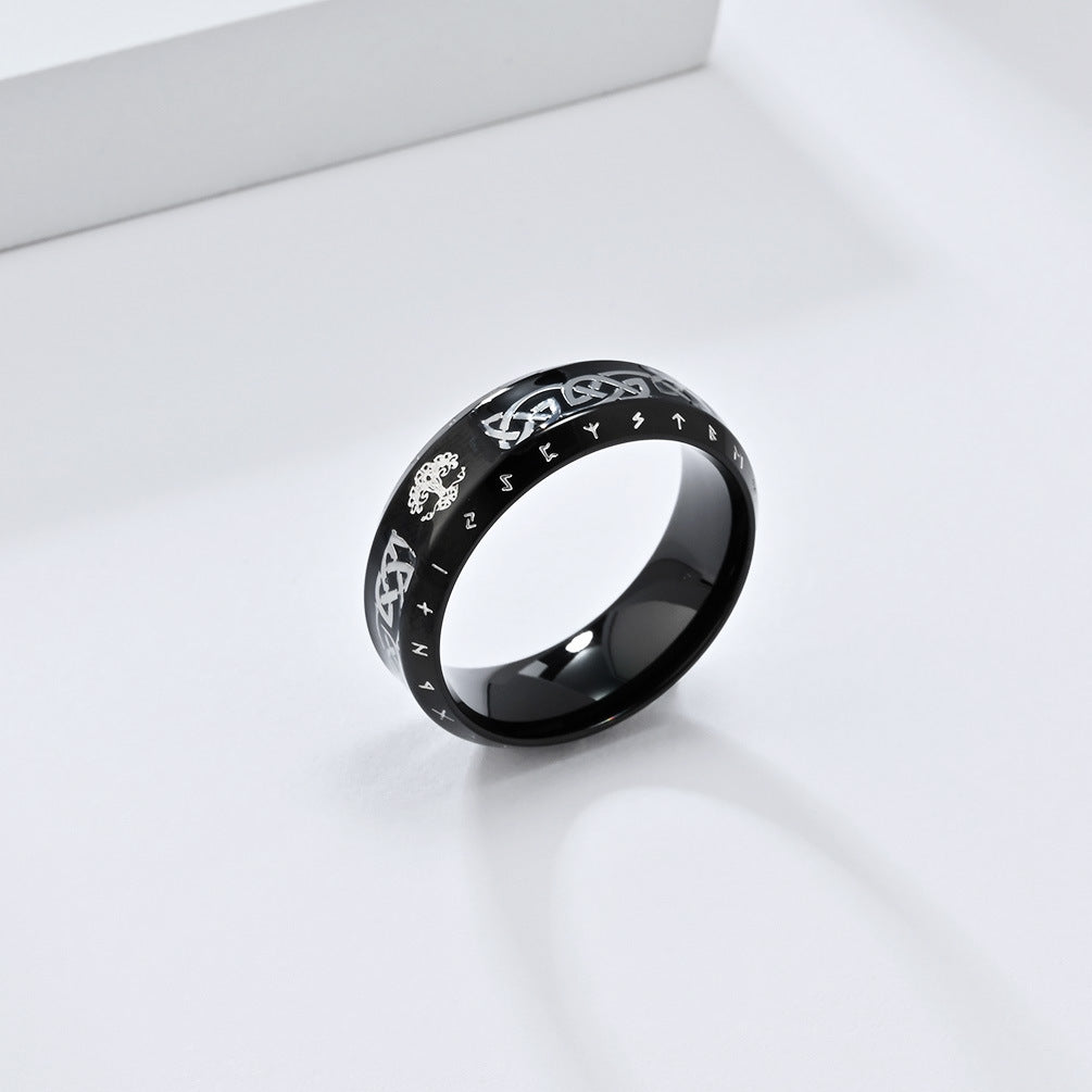 Vintage Nordic Viking Text Titanium Steel Ring for Men