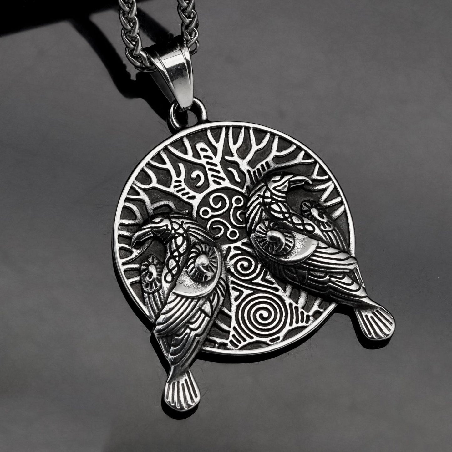 Steel Necklace – Vintage Nordic Viking Crow