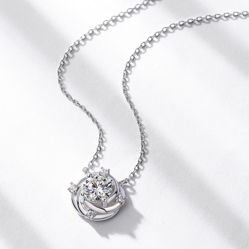 S925 Sterling Silver Moissanite Rose Four-Prong Necklace
