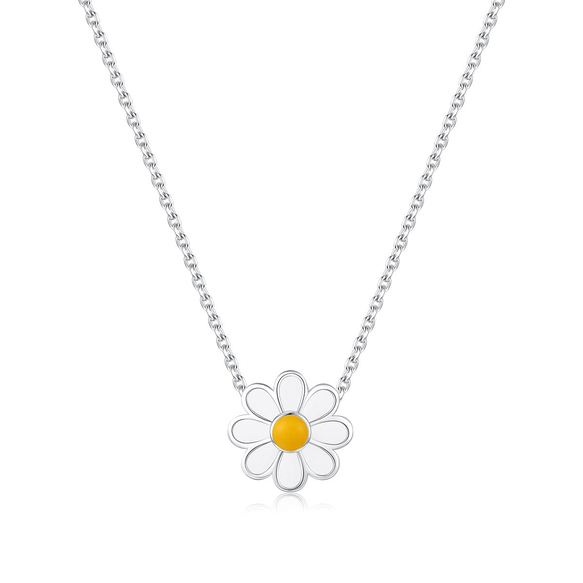 Sterling Silver Forest Daisy Necklace with Enamel Collar Chain for Women