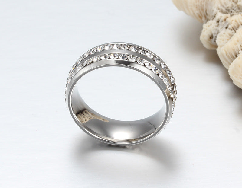 Double Row Zircon Stainless Steel Ring for Men Wholesale